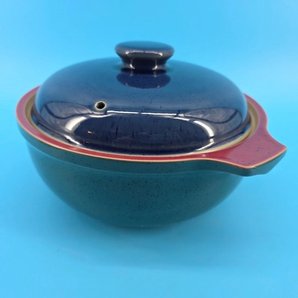Denby Harlequin Lidded 2 QT‎ Casserole Dish Tureen Teal Navy Burgundy England